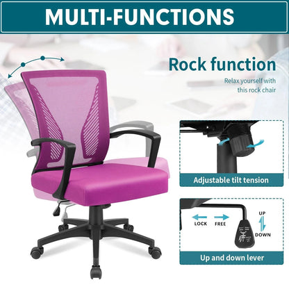 Ergonomic Mesh Mid-Back Office Chair With Adjustable Lumbar Support, 300 lbs Capacity
