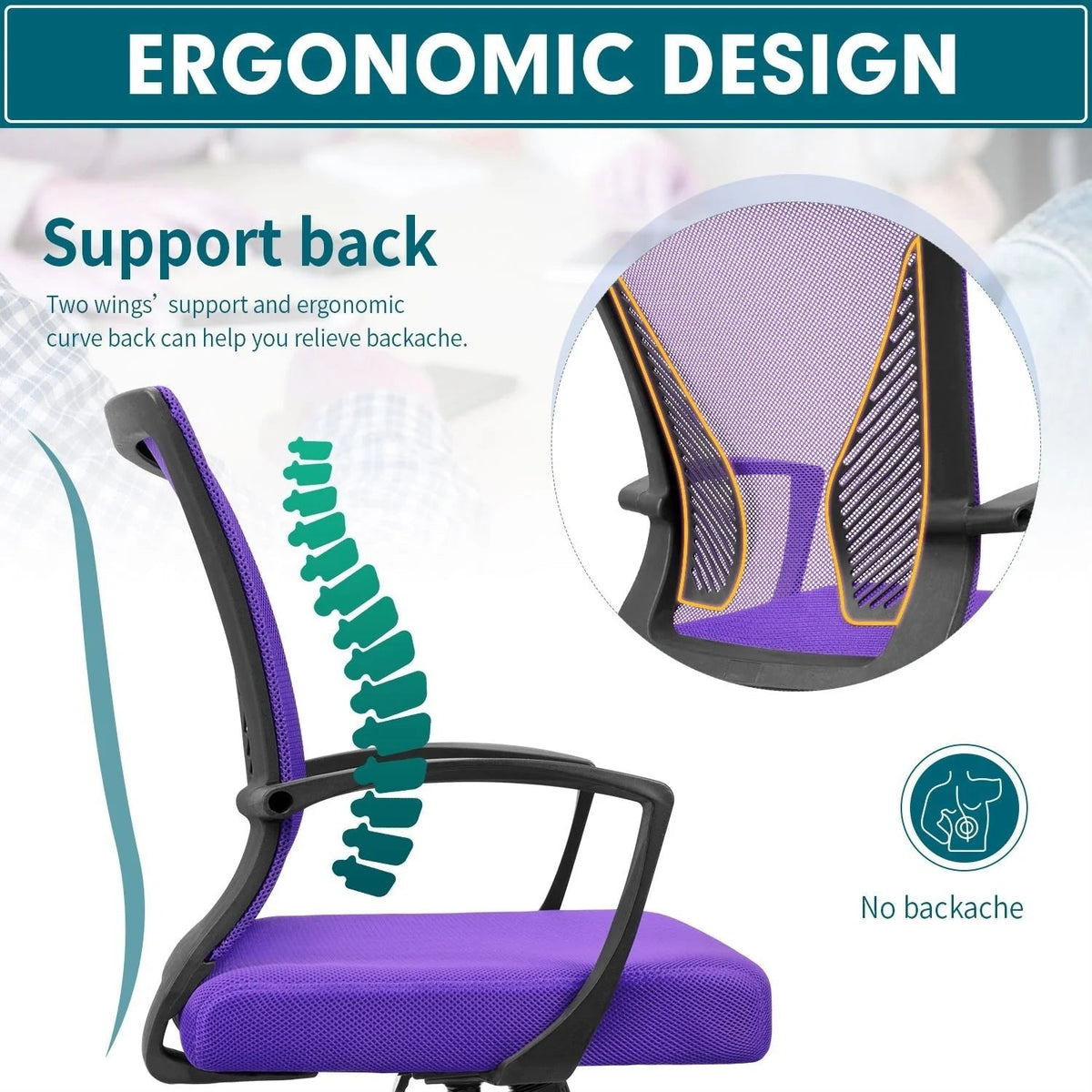 Ergonomic Mesh Mid-Back Office Chair With Adjustable Lumbar Support, 300 lbs Capacity
