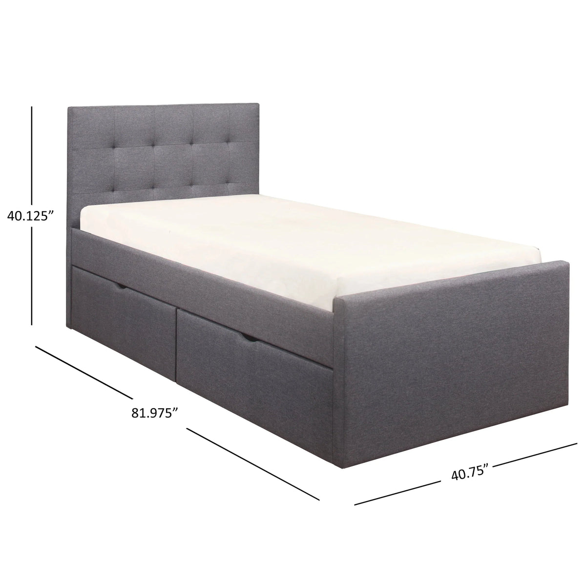 Hillsdale Living Essentials Upholstered Twin Platform Bed With 2 Storage Drawers, Gray