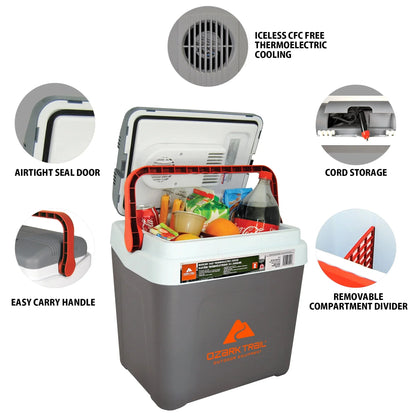 Ozark Trail 12V Iceless Electric Cooler, 26QT / 24L, 30 Cans, Grey - Highline