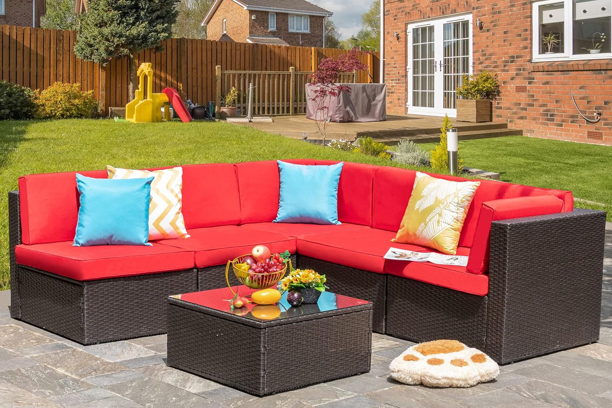 5-Piece All-Weather Wicker Patio Conversation Set With Ottoman And Cushions
