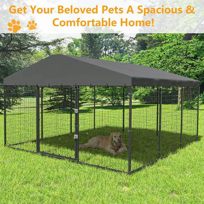 Kullavik Extra-Large Outdoor Dog Kennel, 118 in x 118 in, Heavy-Duty Metal/Steel Enclosure With Waterproof Roof - Black