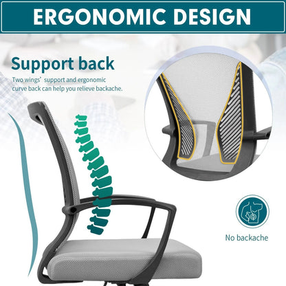 Ergonomic Mesh Mid-Back Office Chair With Adjustable Lumbar Support, 300 lbs Capacity