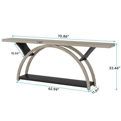 2-Tier Slim Console Sofa Table, Engineered Wood and Metal - 11.81 in D x 70.87 in W x 33.46 in H