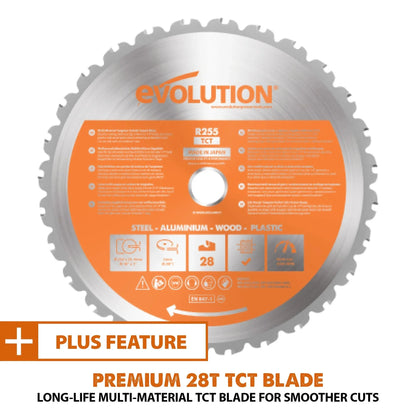 Evolution Dual Bevel Sliding Miter Saw With 10 in Multi-Material Cutting Blade - R255SMS-DB+