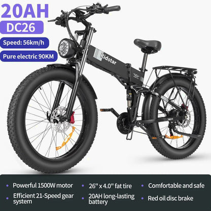Electric Bike For Adults, 750W Motor, 48V 20Ah Removable Battery, 26 Fat Tire, Folding, Shimano 21-Speed, UL2849