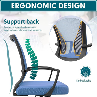 Ergonomic Mesh Mid-Back Office Chair With Adjustable Lumbar Support, 300 lbs Capacity