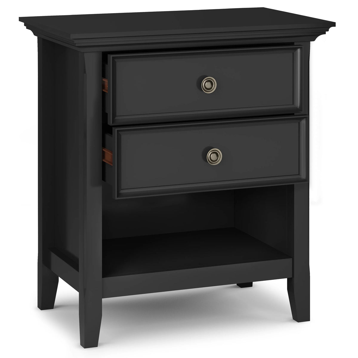 Solid Wood Nightstand With 2 Drawers And Open Shelf, 16 in D x 24 in W x 26 in H