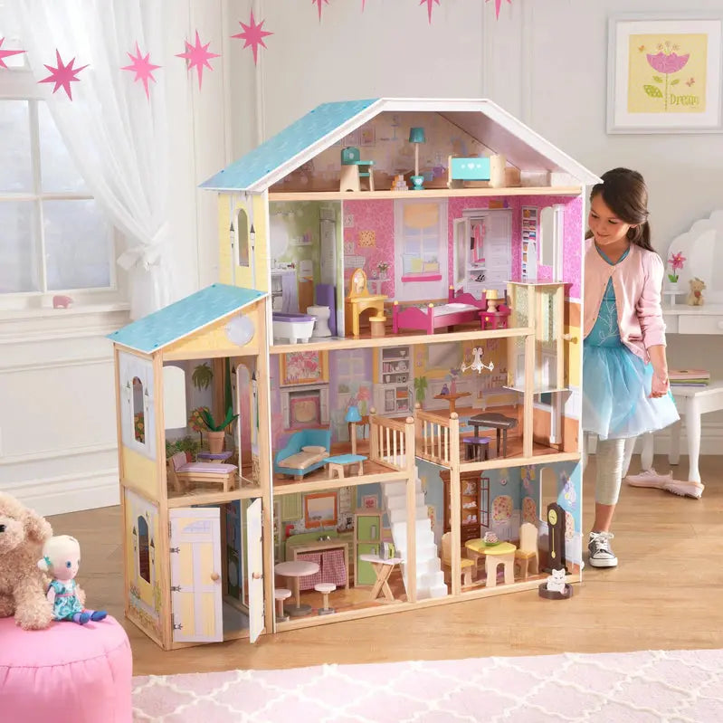 KidKraft Majestic Mansion Wooden Dollhouse 3-Level Playset With 34 Accessories