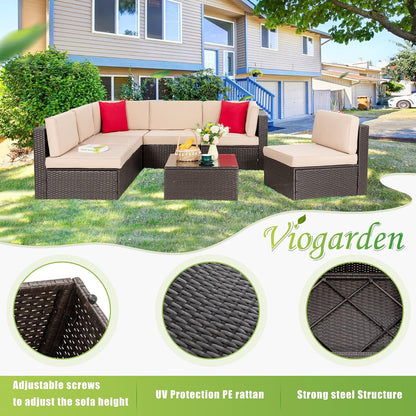 5-Piece All-Weather Wicker Patio Conversation Set With Ottoman And Cushions
