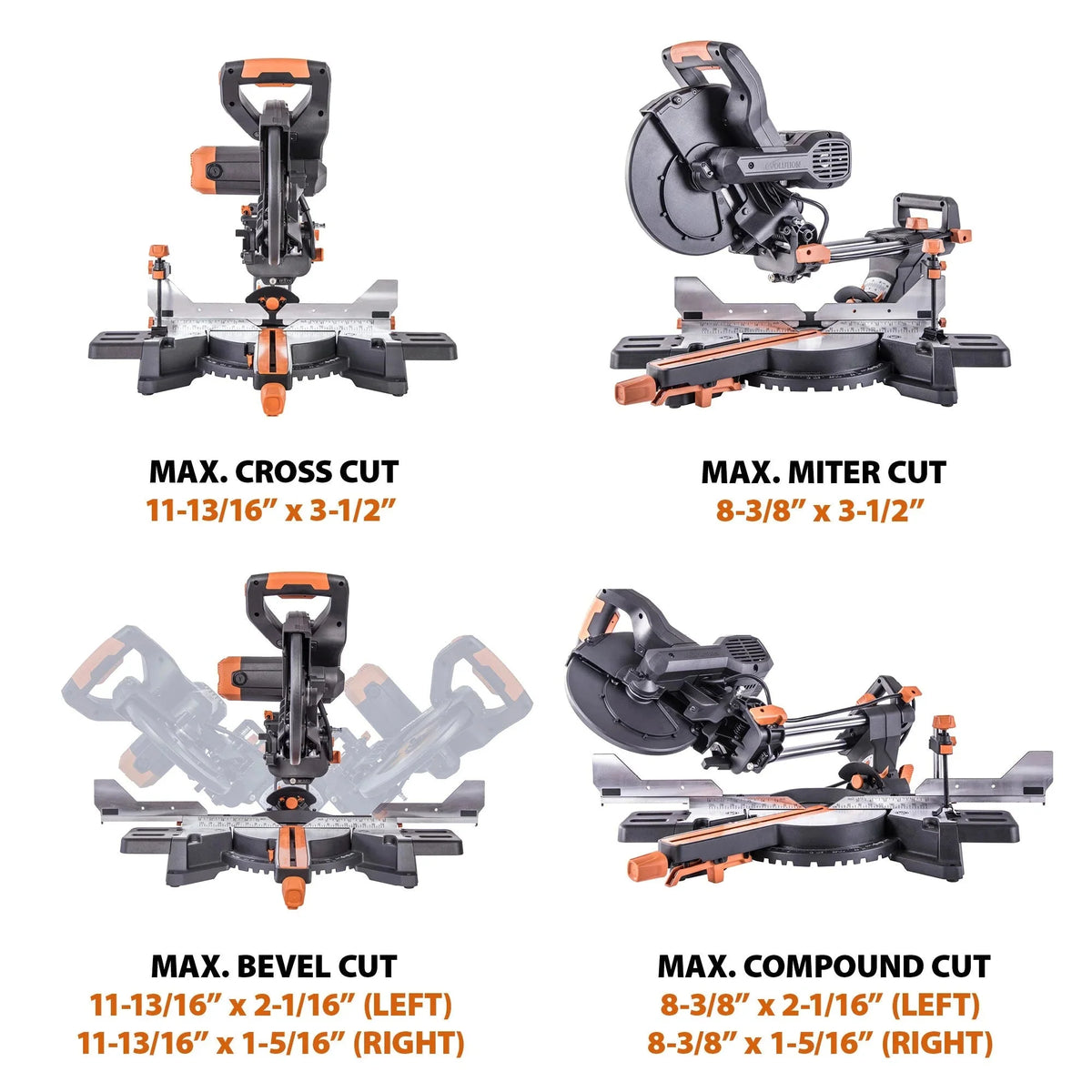 Evolution Dual Bevel Sliding Miter Saw With 10 in Multi-Material Cutting Blade - R255SMS-DB+