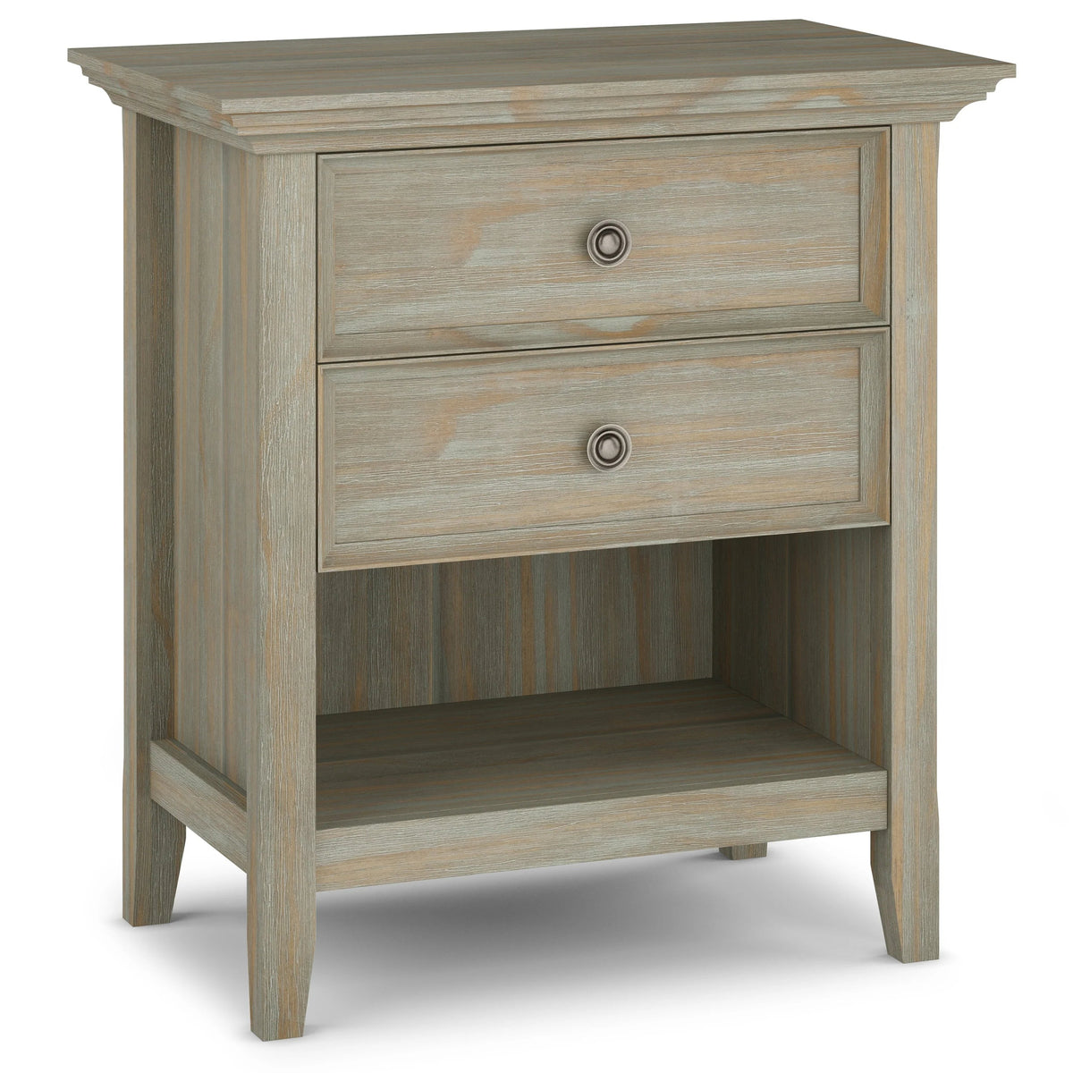 Solid Wood Nightstand With 2 Drawers And Open Shelf, 16 in D x 24 in W x 26 in H