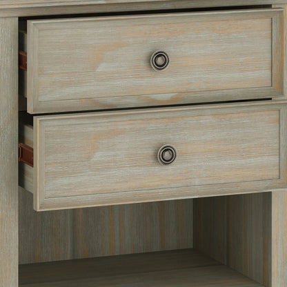 Solid Wood Nightstand With 2 Drawers And Open Shelf, 16 in D x 24 in W x 26 in H