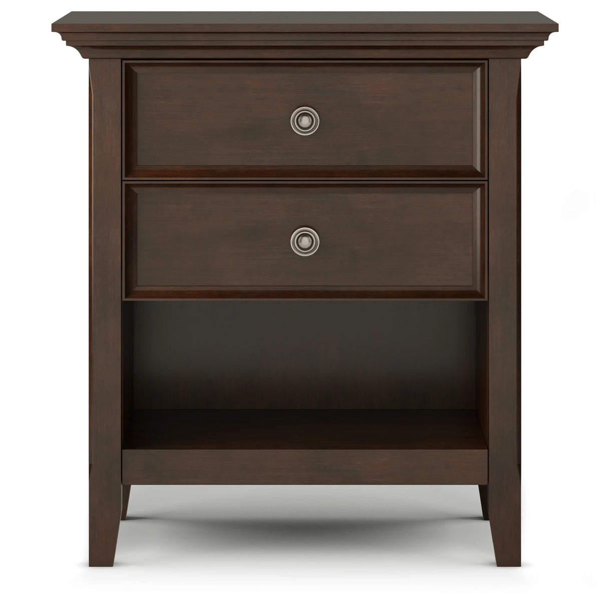 Solid Wood Nightstand With 2 Drawers And Open Shelf, 16 in D x 24 in W x 26 in H
