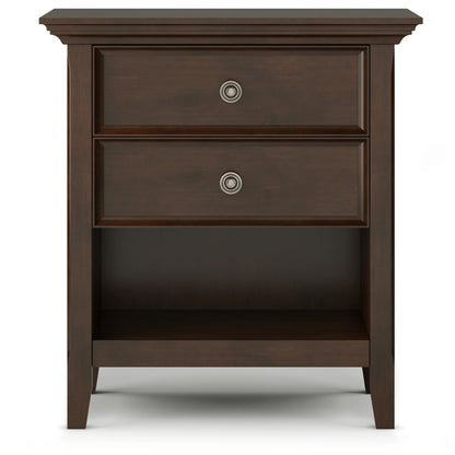 Solid Wood Nightstand With 2 Drawers And Open Shelf, 16 in D x 24 in W x 26 in H