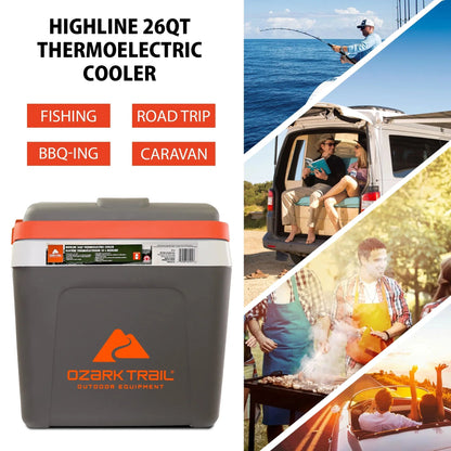 Ozark Trail 12V Iceless Electric Cooler, 26QT / 24L, 30 Cans, Grey - Highline
