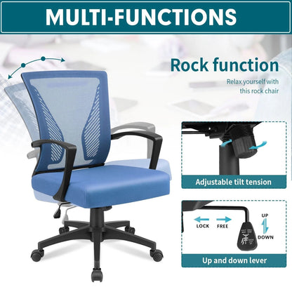 Ergonomic Mesh Mid-Back Office Chair With Adjustable Lumbar Support, 300 lbs Capacity