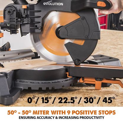 Evolution Dual Bevel Sliding Miter Saw With 10 in Multi-Material Cutting Blade - R255SMS-DB+