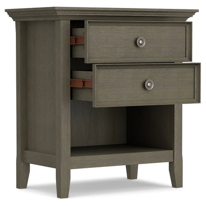 Solid Wood Nightstand With 2 Drawers And Open Shelf, 16 in D x 24 in W x 26 in H