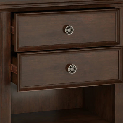 Solid Wood Nightstand With 2 Drawers And Open Shelf, 16 in D x 24 in W x 26 in H