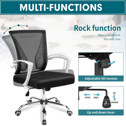 Ergonomic Mesh Mid-Back Office Chair With Adjustable Lumbar Support, 300 lbs Capacity