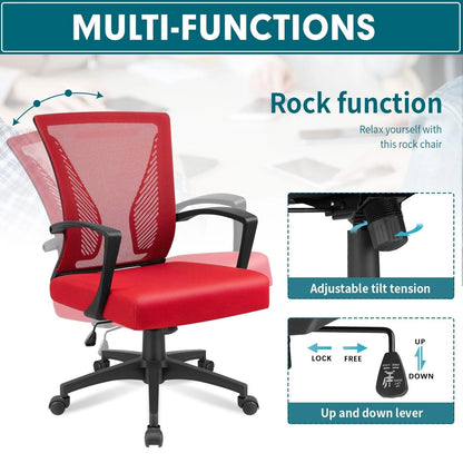 Ergonomic Mesh Mid-Back Office Chair With Adjustable Lumbar Support, 300 lbs Capacity
