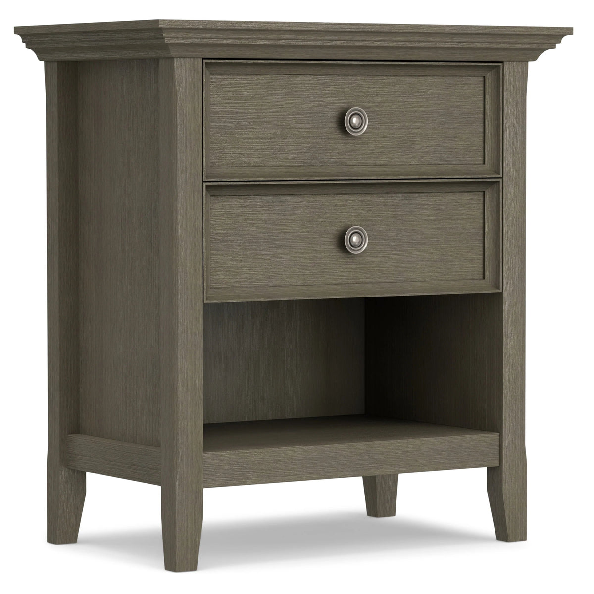 Solid Wood Nightstand With 2 Drawers And Open Shelf, 16 in D x 24 in W x 26 in H