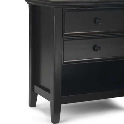 Solid Wood Nightstand With 2 Drawers And Open Shelf, 16 in D x 24 in W x 26 in H