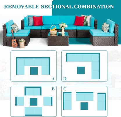 5-Piece All-Weather Wicker Patio Conversation Set With Ottoman And Cushions
