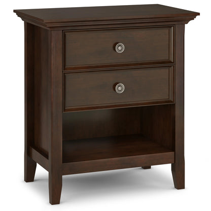 Solid Wood Nightstand With 2 Drawers And Open Shelf, 16 in D x 24 in W x 26 in H