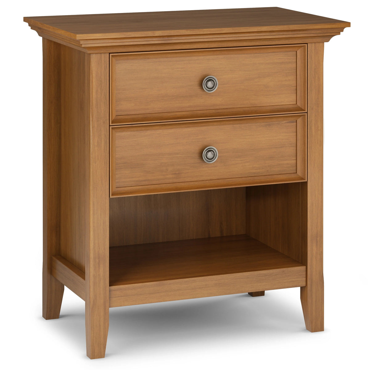 Solid Wood Nightstand With 2 Drawers And Open Shelf, 16 in D x 24 in W x 26 in H