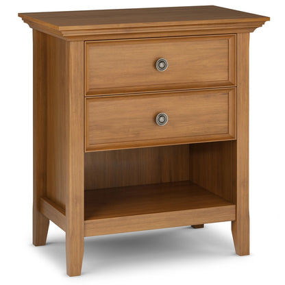 Solid Wood Nightstand With 2 Drawers And Open Shelf, 16 in D x 24 in W x 26 in H