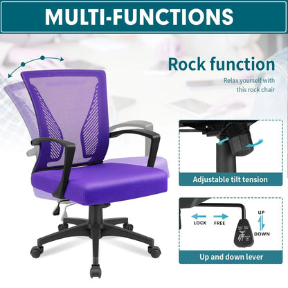 Ergonomic Mesh Mid-Back Office Chair With Adjustable Lumbar Support, 300 lbs Capacity