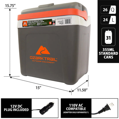 Ozark Trail 12V Iceless Electric Cooler, 26QT / 24L, 30 Cans, Grey - Highline
