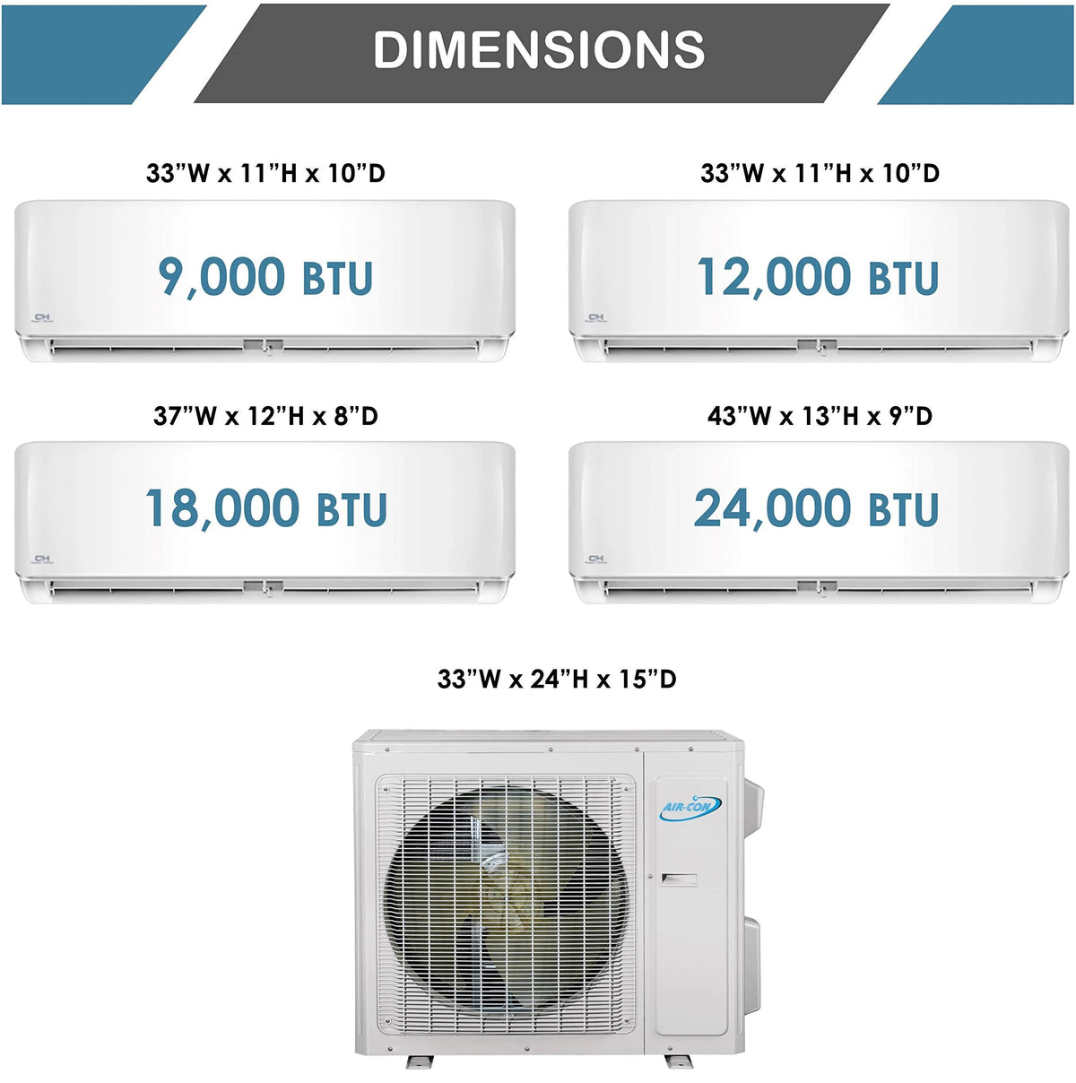 2 Zone Ductless Mini Split Air Conditioner, 9000/12000 BTU, 21 SEER