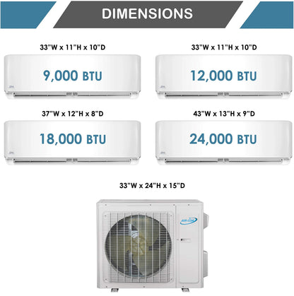 2 Zone Ductless Mini Split Air Conditioner, 9000/12000 BTU, 21 SEER