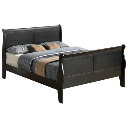 Passion Furniture Louis Philippe Sleigh Wood Bed With High Footboard, Black, King Size - PF-G3150A-KB
