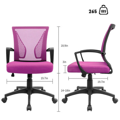 Ergonomic Mesh Mid-Back Office Chair With Adjustable Lumbar Support, 300 lbs Capacity
