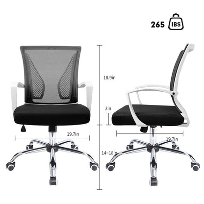 Ergonomic Mesh Mid-Back Office Chair With Adjustable Lumbar Support, 300 lbs Capacity