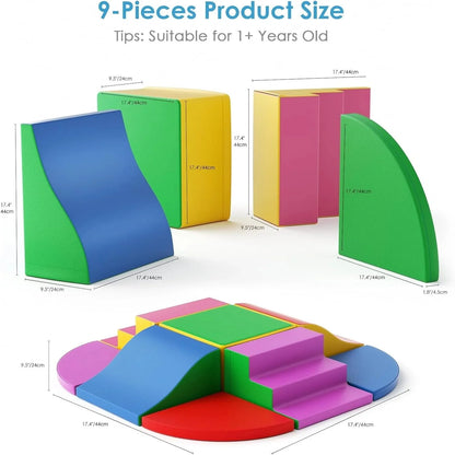 Soft Play Climbing Blocks for Toddlers, 9 Pieces, Colorful