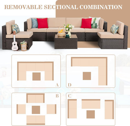 5-Piece All-Weather Wicker Patio Conversation Set With Ottoman And Cushions