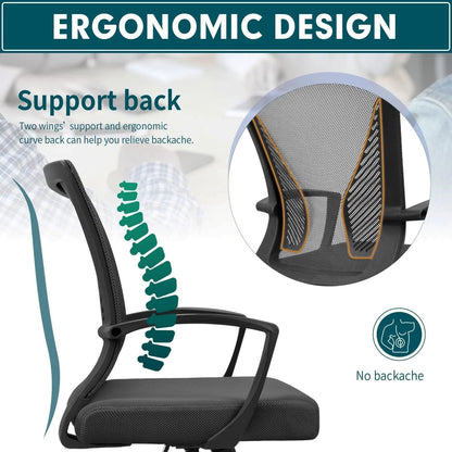Ergonomic Mesh Mid-Back Office Chair With Adjustable Lumbar Support, 300 lbs Capacity