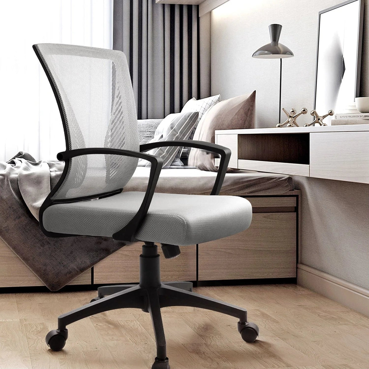 Ergonomic Mesh Mid-Back Office Chair With Adjustable Lumbar Support, 300 lbs Capacity