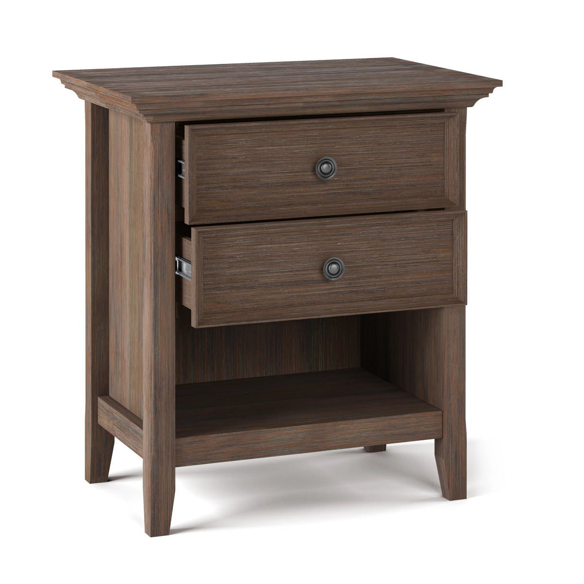 Solid Wood Nightstand With 2 Drawers And Open Shelf, 16 in D x 24 in W x 26 in H