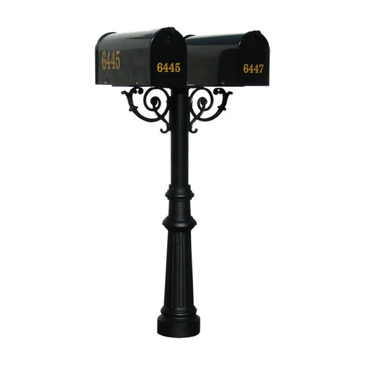 QualArc Hanford Twin Black Mailbox Post System With Scroll Supports - Aluminum - 69 x 22 x 19 in