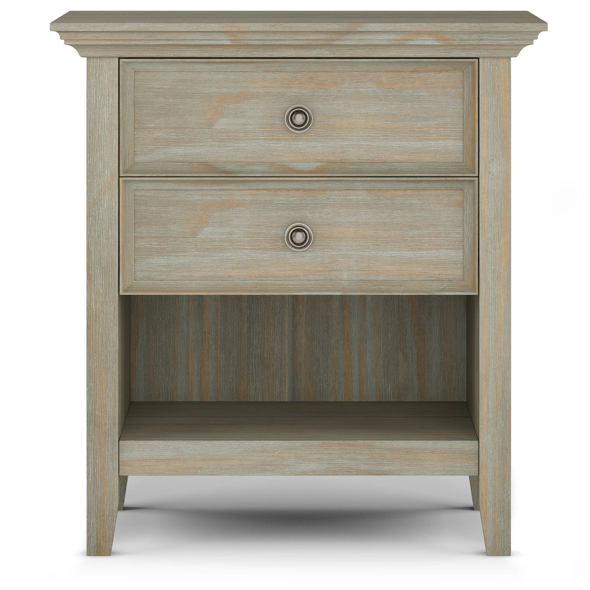 Solid Wood Nightstand With 2 Drawers And Open Shelf, 16 in D x 24 in W x 26 in H