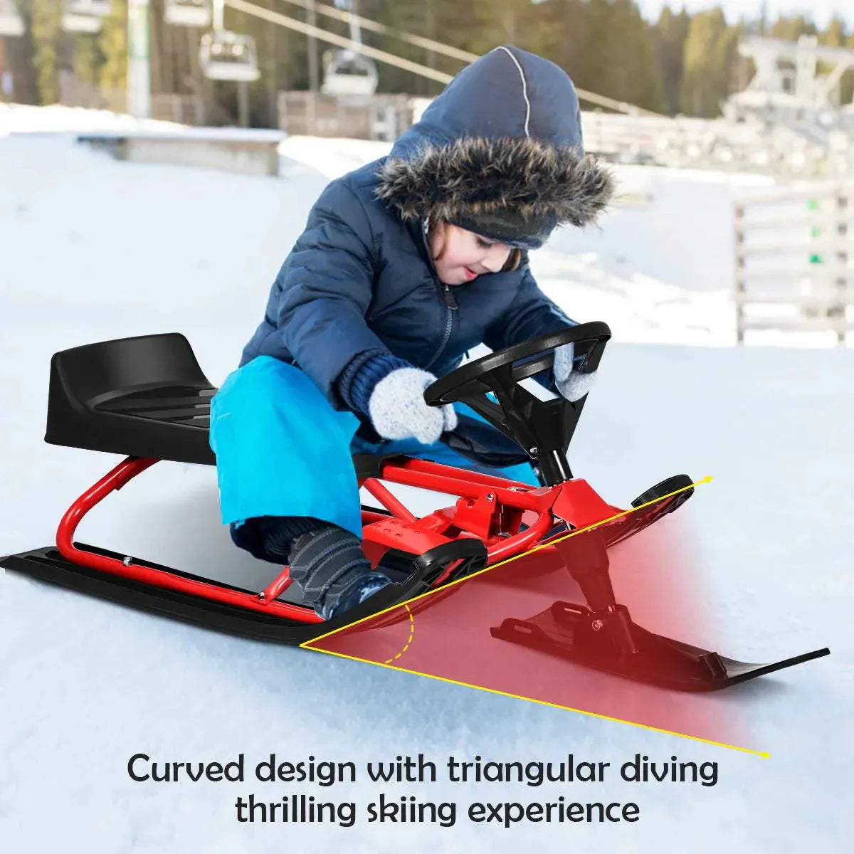 Snow Racer Ski Sled Slider Board With Twin Brakes