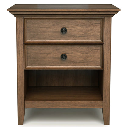 Solid Wood Nightstand With 2 Drawers And Open Shelf, 16 in D x 24 in W x 26 in H