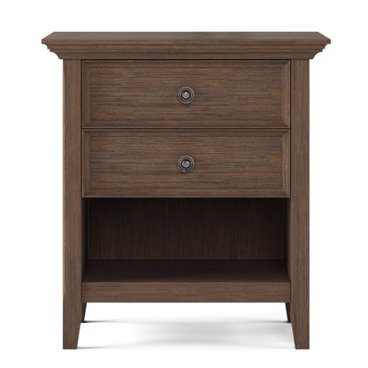 Solid Wood Nightstand With 2 Drawers And Open Shelf, 16 in D x 24 in W x 26 in H