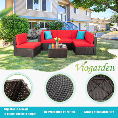 5-Piece All-Weather Wicker Patio Conversation Set With Ottoman And Cushions